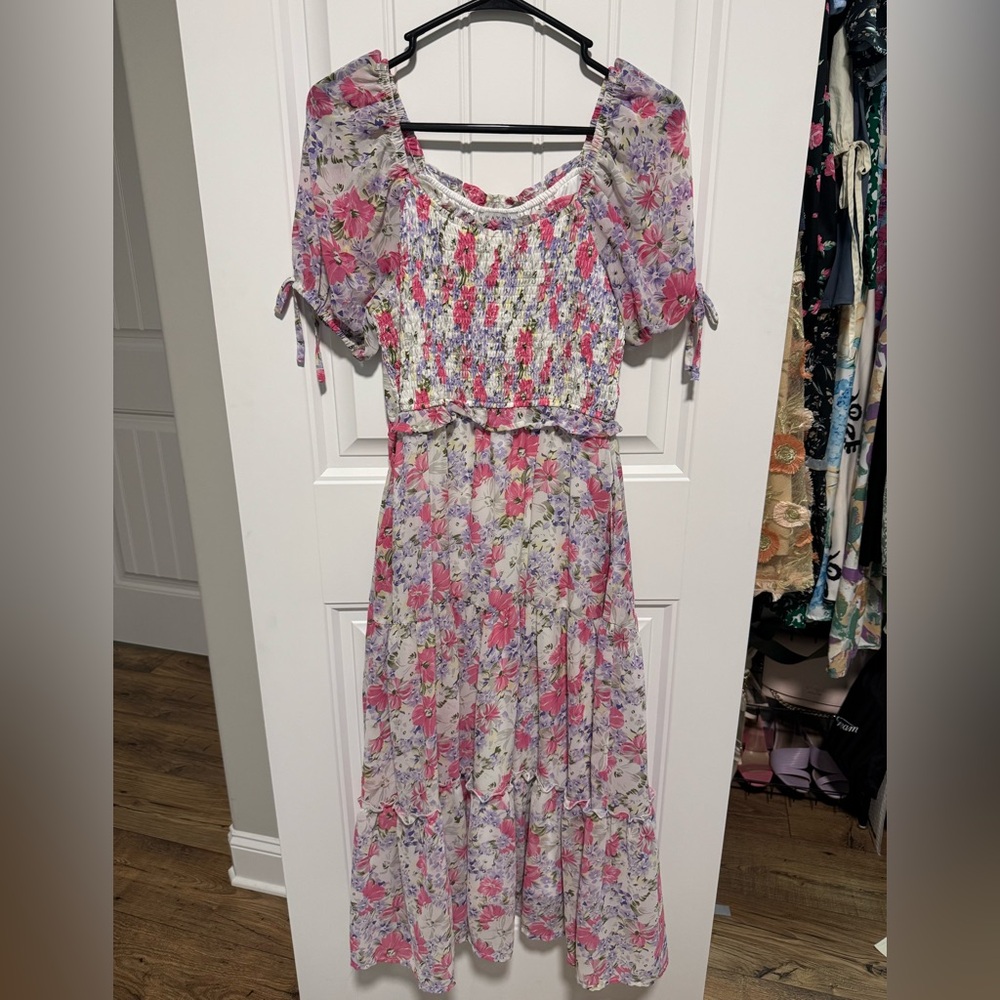 Hayden Floral Pink and Purple Midi Dress